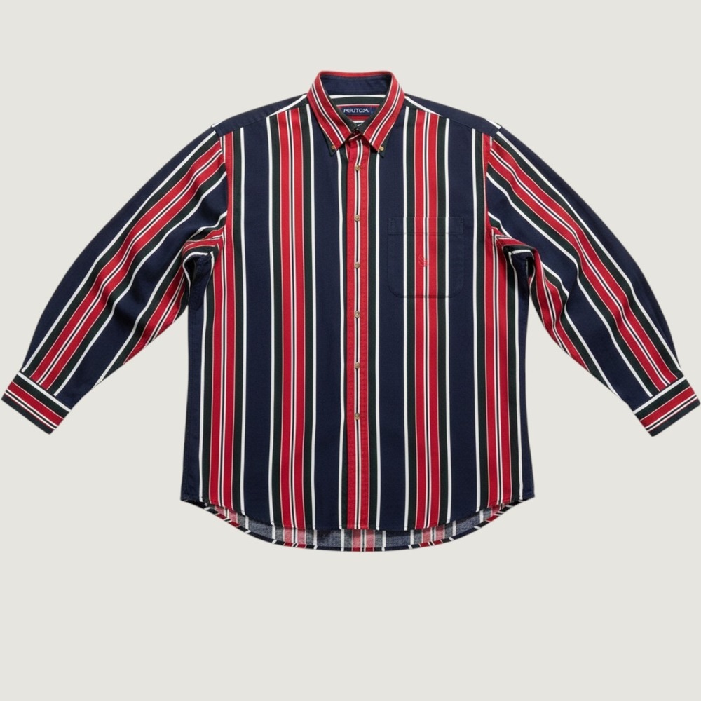 Vtg Western Striped Nautica Classic Fit 90s Button Down Long Sleeve Shirt Men XL